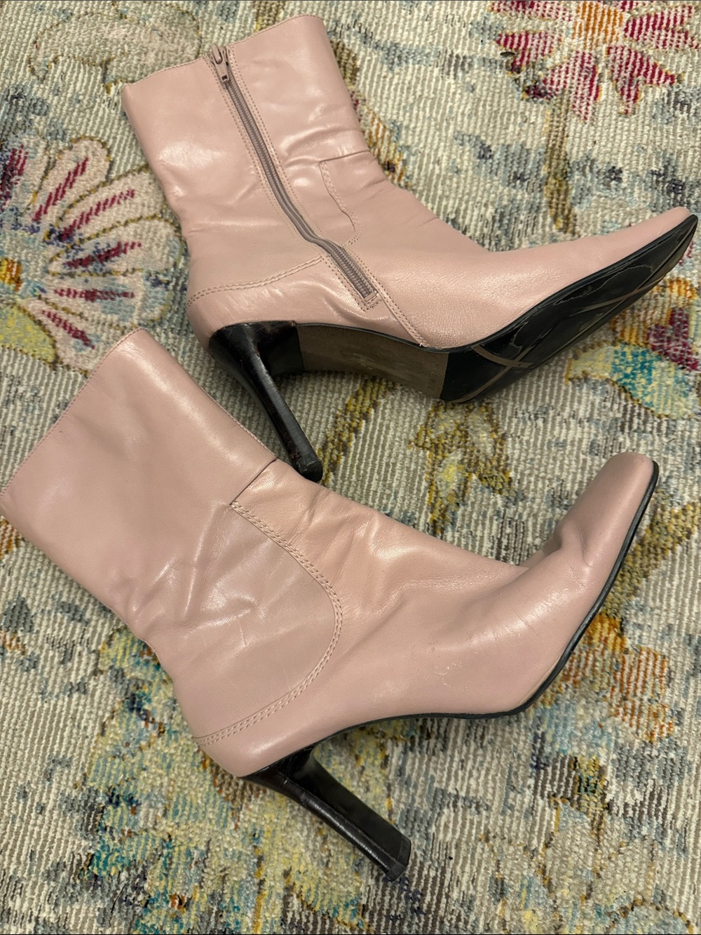 Nine West Women's Pink Leather Mid-Calf Heeled Boots